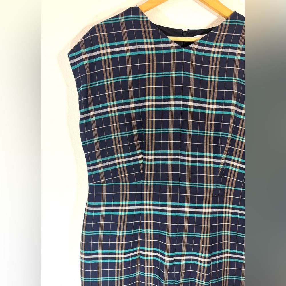 BOSS by Hugo Boss Daela Plaid Stretch Cotton Sheath Dress Size 14 - Picture 9 of 13